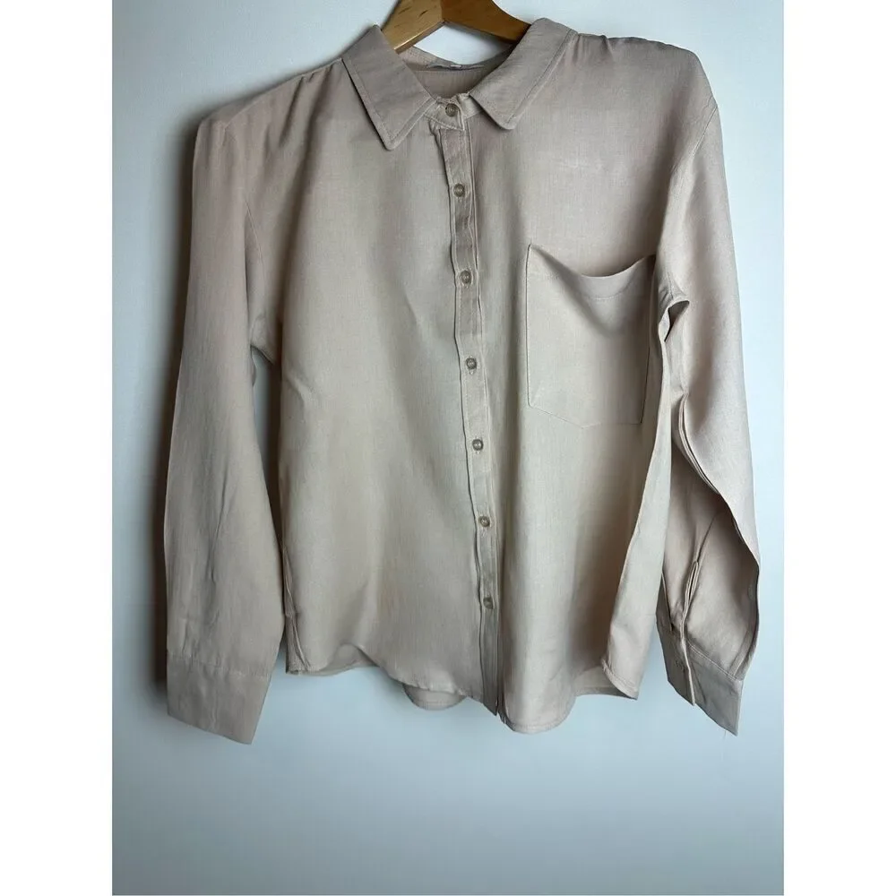 beige linen button up shirt long sleeve